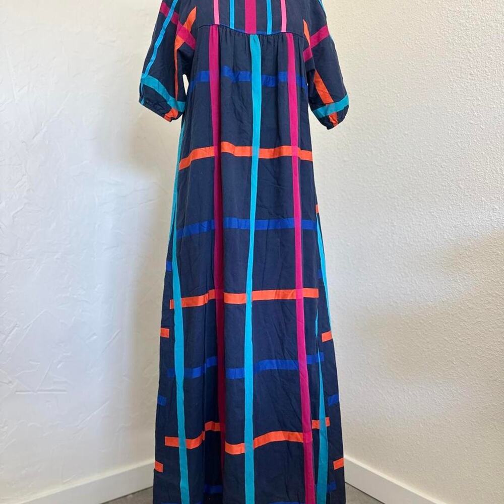Carol Bennet for Liberty House Hawaiian Maxi Dress Plaid Colorful Vintage Muumuu